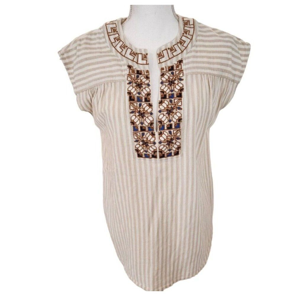 Madewell Womens Beige Embroidered Belize Cover Up Tunic Sleeveless Shirt M